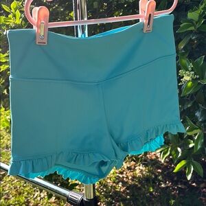 Blue Athletic Shorts with Ruffled Hem